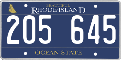 RI license plate 205645