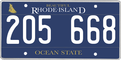 RI license plate 205668