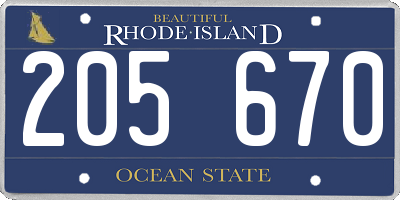 RI license plate 205670