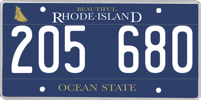 RI license plate 205680