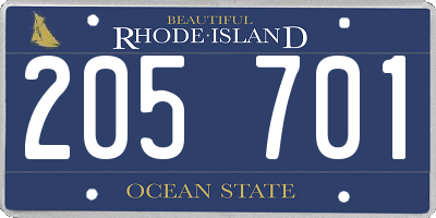 RI license plate 205701
