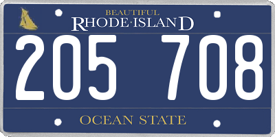 RI license plate 205708