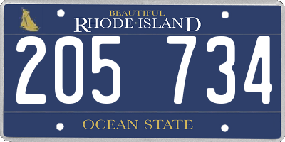 RI license plate 205734