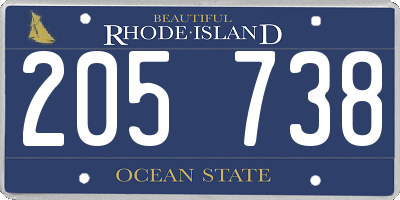 RI license plate 205738
