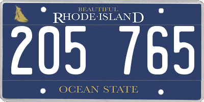 RI license plate 205765