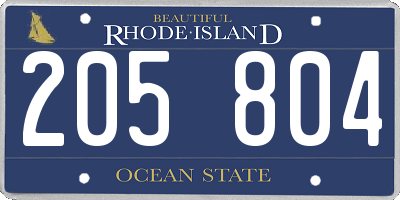 RI license plate 205804