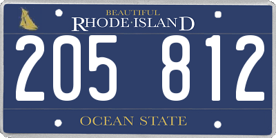RI license plate 205812