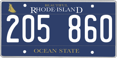 RI license plate 205860