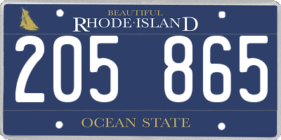 RI license plate 205865