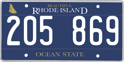 RI license plate 205869