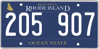 RI license plate 205907