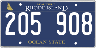 RI license plate 205908