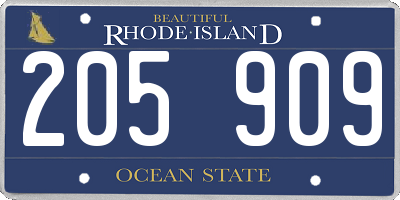 RI license plate 205909