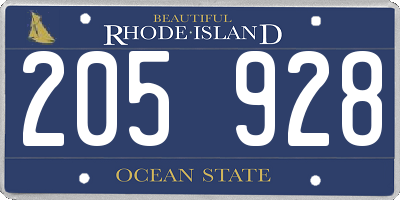 RI license plate 205928