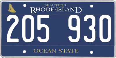 RI license plate 205930