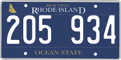 RI license plate 205934
