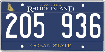 RI license plate 205936