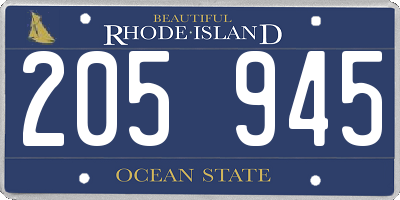 RI license plate 205945