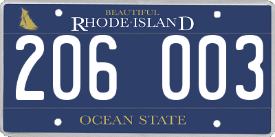RI license plate 206003