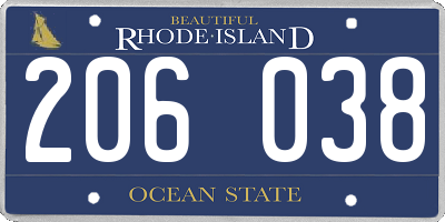 RI license plate 206038