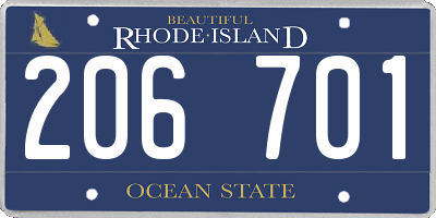 RI license plate 206701