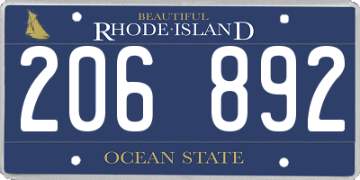 RI license plate 206892
