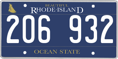 RI license plate 206932