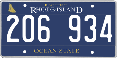 RI license plate 206934