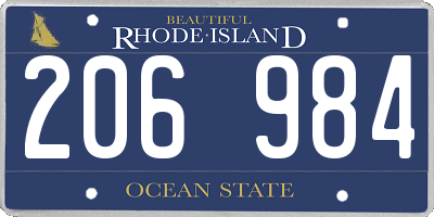 RI license plate 206984