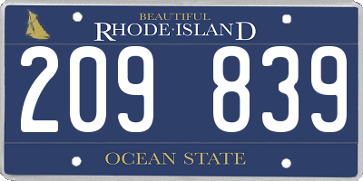 RI license plate 209839