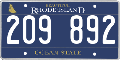 RI license plate 209892