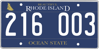 RI license plate 216003