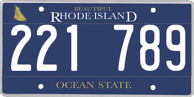 RI license plate 221789