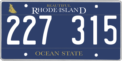 RI license plate 227315