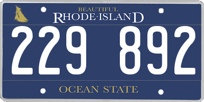 RI license plate 229892