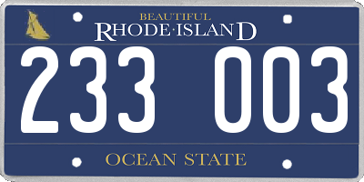 RI license plate 233003