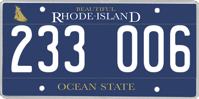 RI license plate 233006