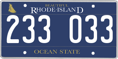 RI license plate 233033
