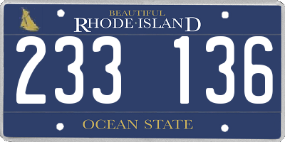 RI license plate 233136