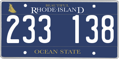 RI license plate 233138