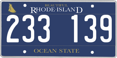 RI license plate 233139