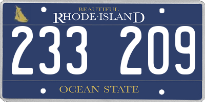 RI license plate 233209