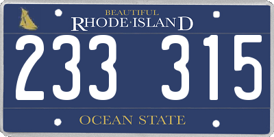 RI license plate 233315
