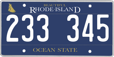 RI license plate 233345