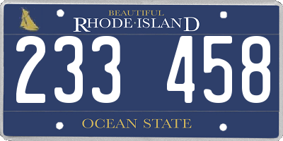 RI license plate 233458