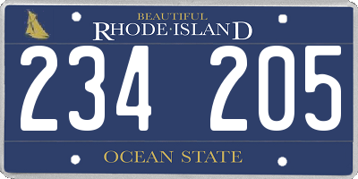 RI license plate 234205