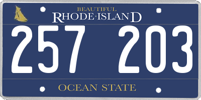 RI license plate 257203