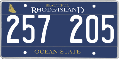 RI license plate 257205