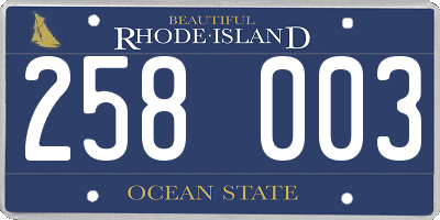 RI license plate 258003