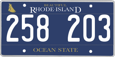 RI license plate 258203